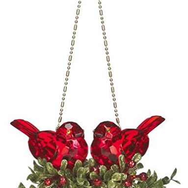Kissing Kyrstal Ball Ornament, Double Cardinal Bird Mistletoe