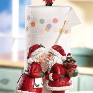 Kissing Mr and Mrs. Santa Claus Christmas Paper Towel Holder