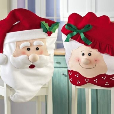 Kitchen Chair Slip Covers Featuring Mr & Mrs Santa Claus