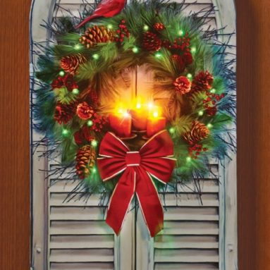 LED Fiber Optic Holiday Window Wreath Canvas