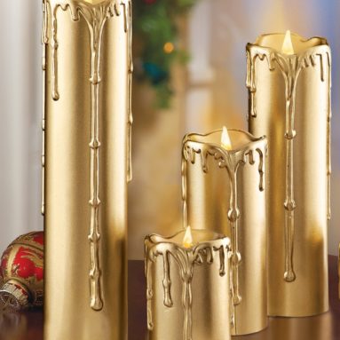 LED Gold Flameless Candles- Set of 5