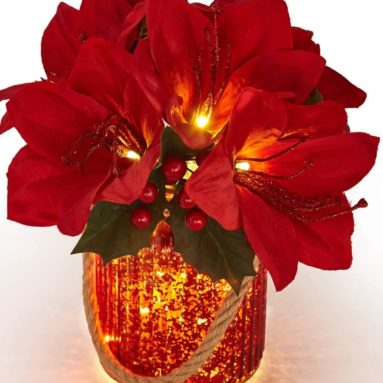 LED Pre-Lit Red Artificial Amaryllis Arrangement in Red