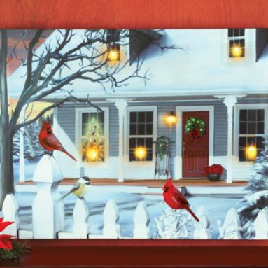 LED and Fiber Optics Christmas Cardinals Canvas Wall Decor