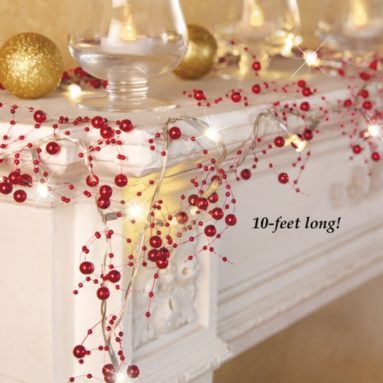 Lighted Berry-Beaded Holiday Garland