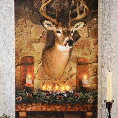 Lighted Deer Evergreen Hanging Canvas