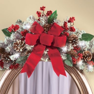 Lighted Holiday Frosted Pine Floral Swag Decoration