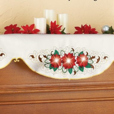 Lighted Holiday Poinsettia Mantel Scarf