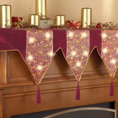 Lighted Holiday Velveteen Mantel Scarf