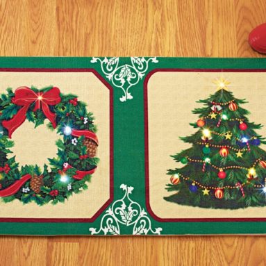 Lighted Holiday Wreath Christmas Tree Rug