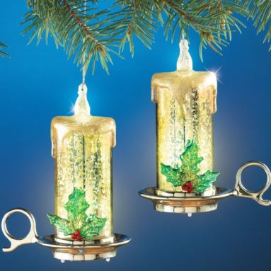 Lighted Mercury Holly Candle Ornaments
