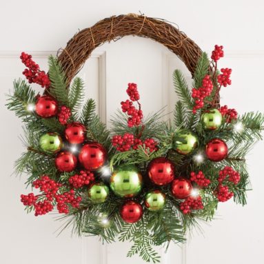 Lighted Ornament Evergreen Twig Wreath