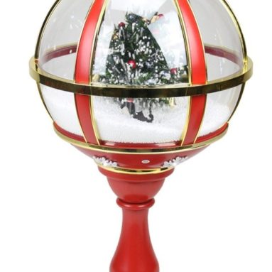 Lighted Red and Gold Musical Snowing Christmas Tree Holiday Table Top Street Lamp