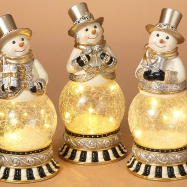 Lighted Resin Snowman Water Globes With Crackled Glass