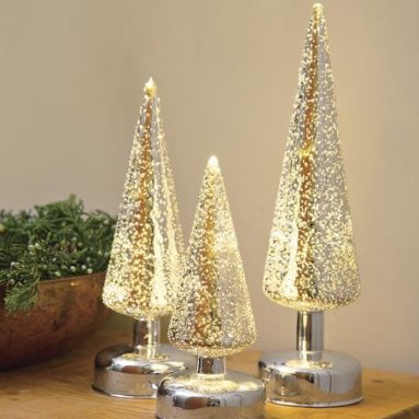 Lighted Silver Glass Christmas Trees