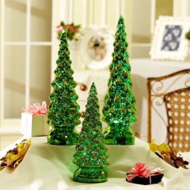 Lighting up Green Mercury Glass Christmas Tree Decoration