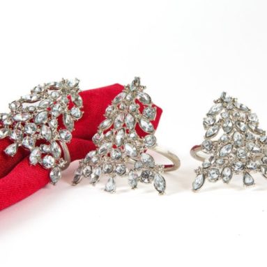 Luxe Shimmer Holiday Christmas Tree Jeweled Metal Napkin Rings