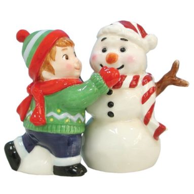 Magnetic Boy Making Snowman Salt and Pepper Shaker