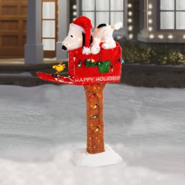 Peanuts Snoopy and Woodstock on Mailbox 45″ Animated Pre-lit Yard Art