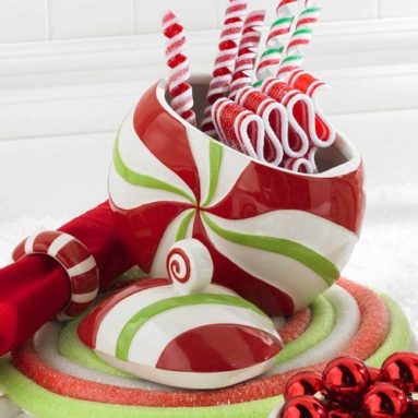 Peppermint Red Green Swirl Lidded Canister Decoration  Christmas