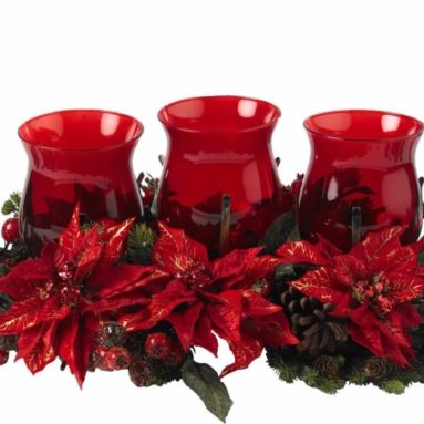 Poinsettia and Berry Triple Candleabrum