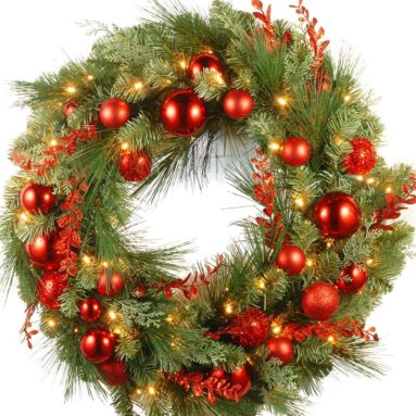 Pre-Lit B/O LED Red Mixed Artificial Christmas Wreath