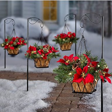 Pre-Lit Poinsettia Christmas Hanging Basket