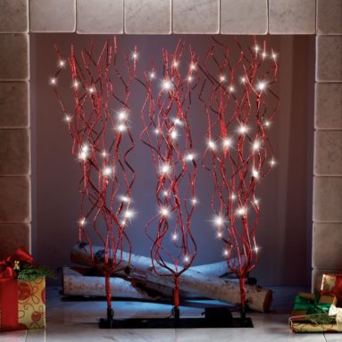 Red Glitter LED Lighted Holiday Branches