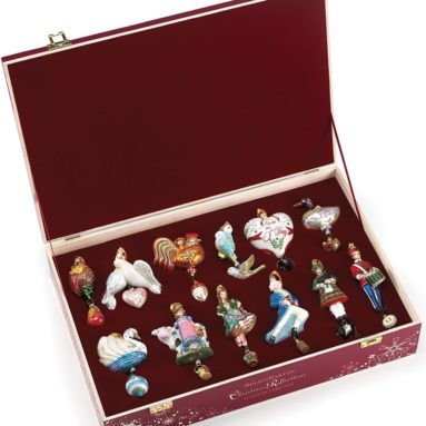 Reed & Barton 12 Days Of Christmas Ornaments Set Twelve Glass Wooden Storage Chest Gift