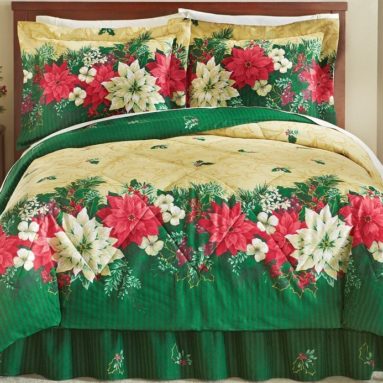 Reversible Christmas Poinsettia Comforter Set Multi King