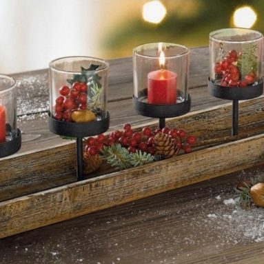 Rustic Wood Candle Centerpiece Tray