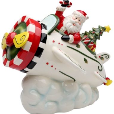 Santa in Airplane Cookie Jar