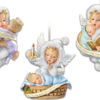 Sculpted Angels with Baby Jesus Christmas Ornaments