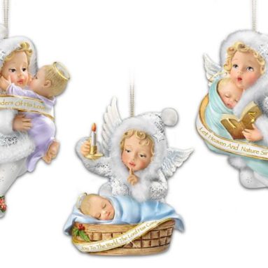 Sculpted Angels with Baby Jesus Christmas Ornaments