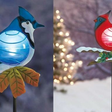 Set of 2 Red Cardinal and Blue Jay Solar Powered Light Christmas Bird
