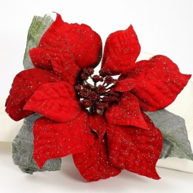 Set of 4 Sheer Leaves Red Poinsettia Holiday Napkin Rings