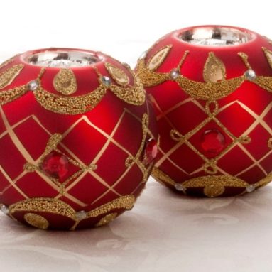Set of Two Red Large Beaded Votive Candle Holders