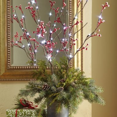 Snow Covered Holiday Berry Lighted Branches