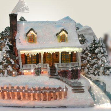 Snow Village Fiber Optic House Log Cabin Mountain