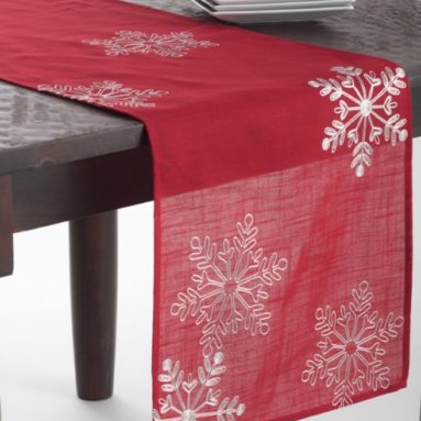 Snowflake Holiday Christmas Red Table Runner