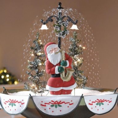 Snowing Holiday Tabletop Santa With Saxophone And Music