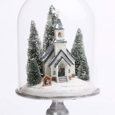 Snowy Church Christmas Cloche