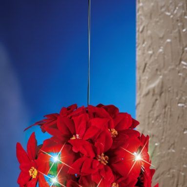 Solar Hanging Poinsettia Ball Holiday Decoration