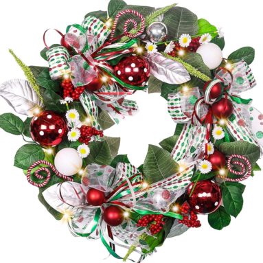 Teresa’s Collections Pre-Lit 24 Inch Joyful Elf Christmas Wreath