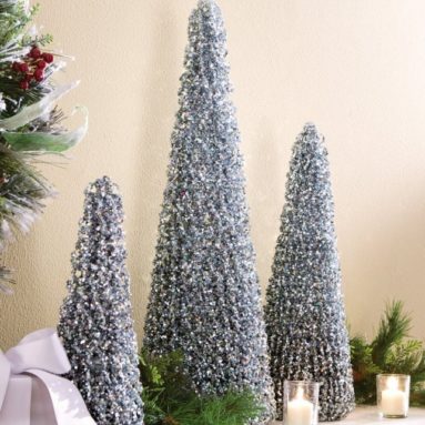 Winter Sparkling Silver Holiday Cone Trees