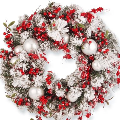 Wreath with Red and White Ornaments