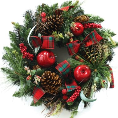 Wreath PVC Pine with Cones Apple Berries Twig Ribbon