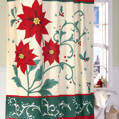 Poinsettia Bathroom Christmas Shower Curtain