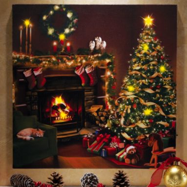 Flickering LED Lighted Christmas Eve Canvas Wall Art