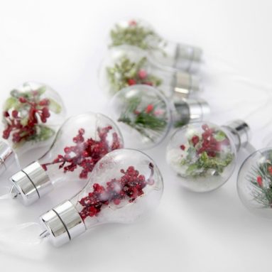 Christmas Tree LED Bulb Clear Ornaments Filled with Holiday Flowers and Pine