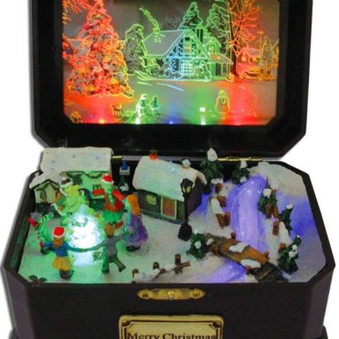 Christmas Music Box Holiday Fiber Optic Lighted Village Musical